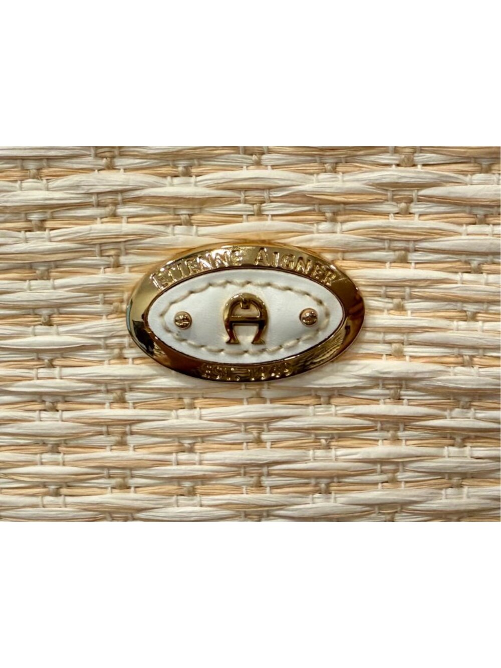 Etienne Aigner Woven Straw Shoulder Bag White Tan Gold Paisley 3690 - Picture 2 of 16